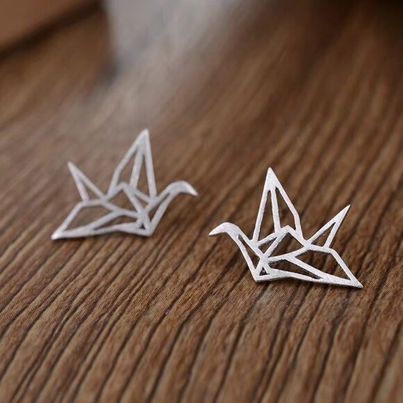 Paper Crane Studs Earrings - Picture 1 of 3